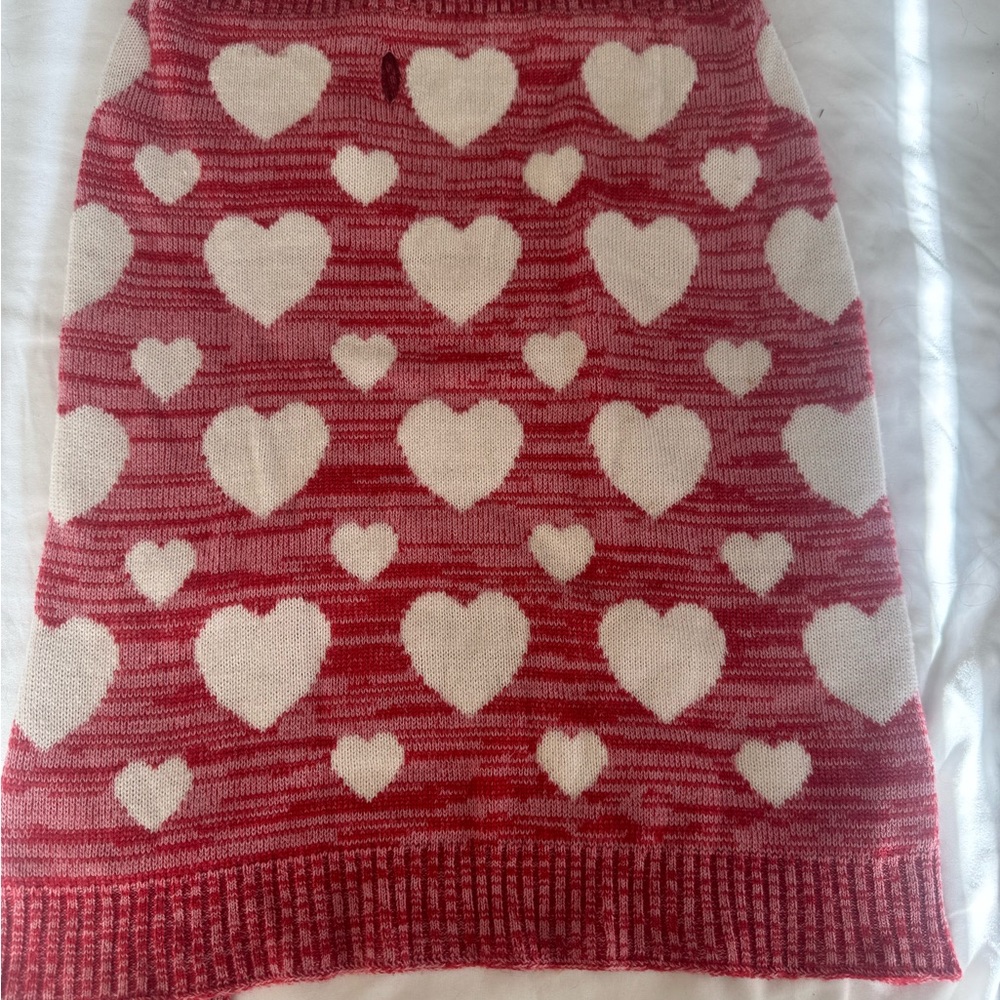 Cozy Red and White Heart Dog Sweater